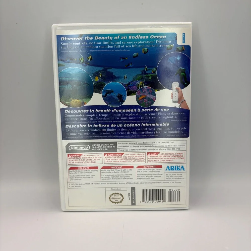 Nintendo Endless Ocean Video Game Wii NTSC Blue‎ Good Complete CIB RVL-RFBE-USA